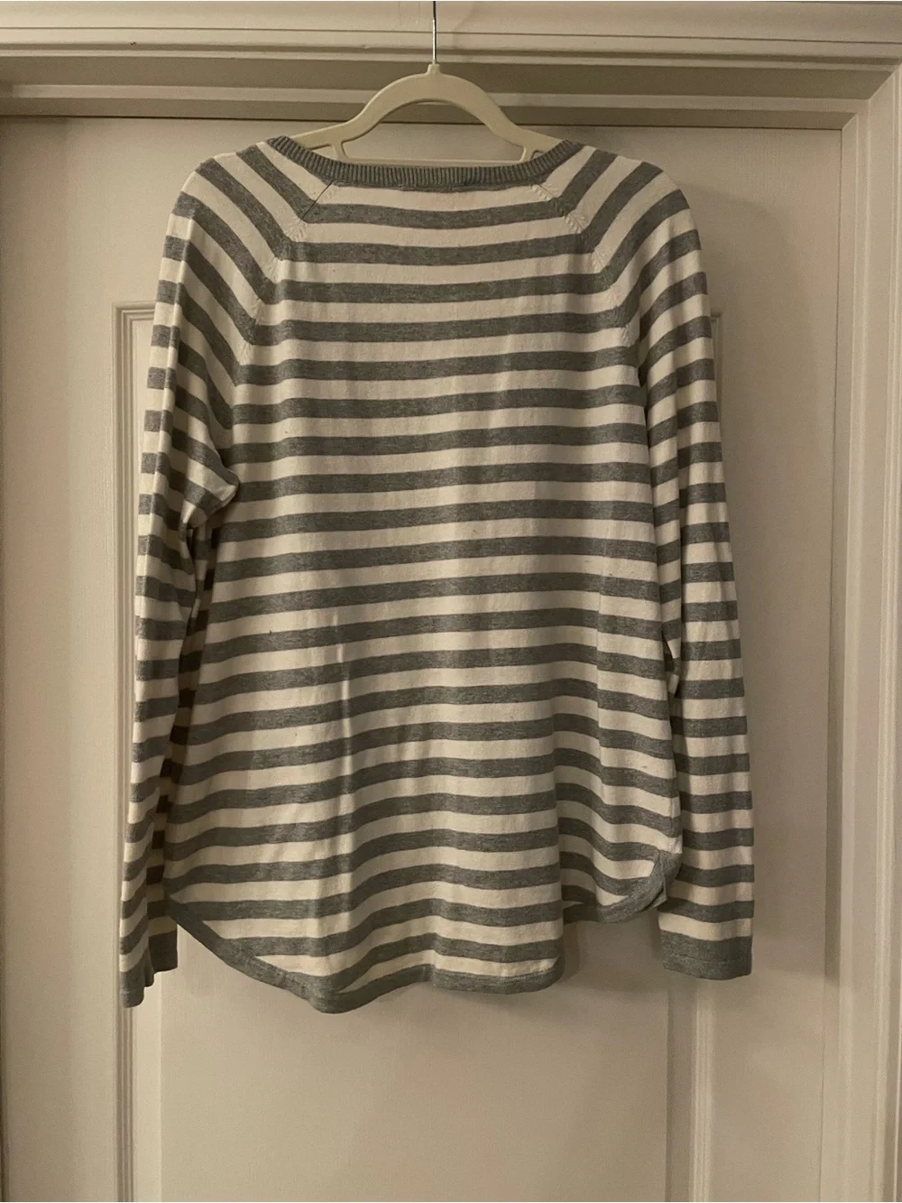 Michael Kors Gray & White Striped Zip-Shoulder Sweater Size XL